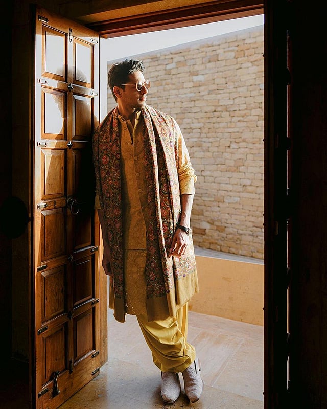Sidharth Malhotra strikes a pose at his Haldi day function. (Photo | Manish Malhotra World Instagram)