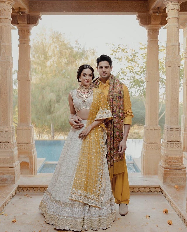 The couple today put up their haldi photographs and wrote, “Pyaar ka rang chada hain (Love is in the air).” (Photo | Kiara Advani Instagram)