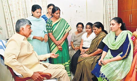 TDP chief N Chandrababu Naidu visits K Pattabhiram’s house in Vijayawada on Tuesday and extends solidarity to the family members I express