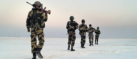 Soldiers patrolling the border near Rann of Kutch in Gujarat