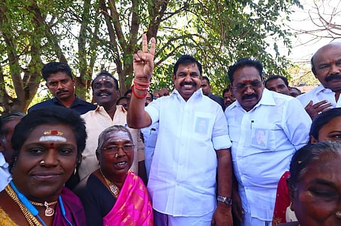 AIADMK leader Edappadi K Palaniswami along with party cadres at Madurai on Thursday. (Photo | K K Sundar, EPS)