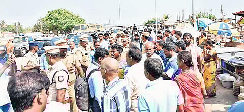 Fisherfolk in Nochikuppam and nearby villages staged a protest on Wednesday after being told to vacate Loop road | special arrangement