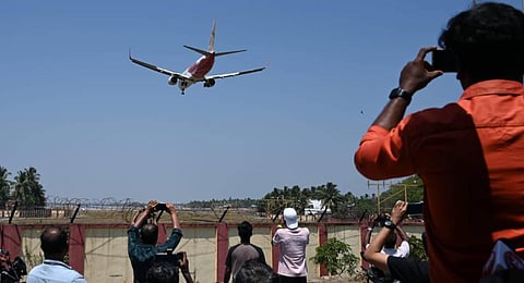India Express making an emergency landing at Thiruvananthapuram international airport. (Photo |Vincent Pulickal, EPS)