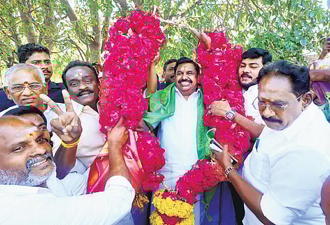 AIADMK cadres celebrate the SC order with AIADMK leader Edappadi K Palaniswami at Madurai on Thursday | KK Sundar