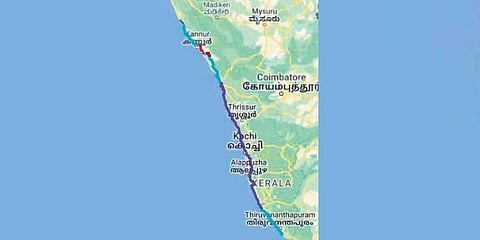 Route map of the West Coast Canal connecting Bekal to Kovalam  Source.   