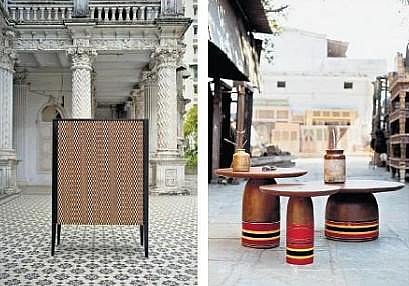 Bar cabinet from the Jadeli collection and tables from the Laakh collection