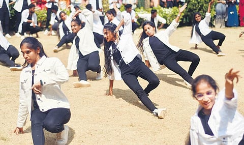 Students take part in flashmob in AFOSEC-2023 on Friday I Prasant Madugula