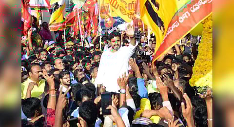 TDP general secretary Nara Lokesh during Yuvagalam Padayatra on Saturday.(Photo | Express)
