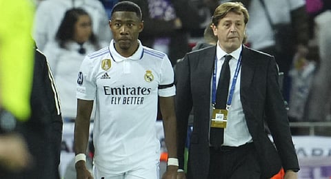 Real Madrid's David Alaba walks off the pitch while he is substituted by Real Madrid's Nacho after being injured during the Champions League. (Photo | AP)