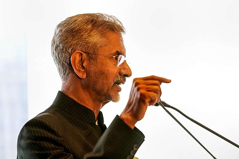 Minister of External Affairs S. Jaishankar addresses CII members during the 'India-Europe Business and Sustainability Conclave', in New Delhi. (Photo | PTI)
