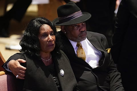 RowVaughn Wells cries as she and her husband Rodney Wells attend the funeral service for her son Tyre Nichols (Photo | AP)