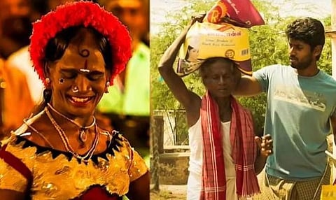 Nellai M Thangarasu (L), Nellai M Thangarasu in 'Pariyerum Perumal'.