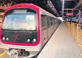 Hi-speed trial run of a Metro train in progress on the Whitefield-KR Puram route in Bengaluru on Sunday