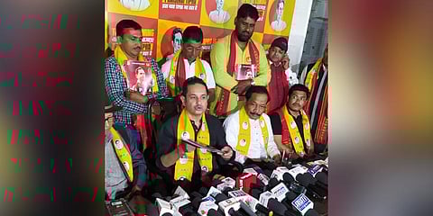 Tripura’s royal scion Pradyot Bikram Manikya Debbarma addressing media. (Photo | Special Arrangement)