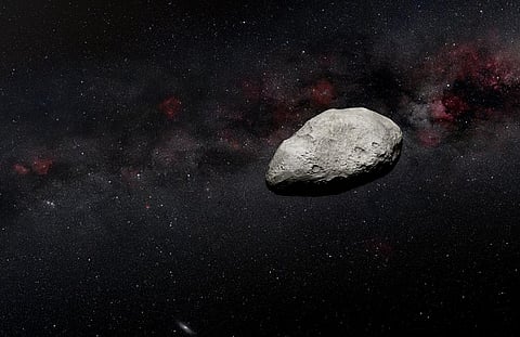 The asteroid roughly the size of Rome’s Colosseum — between 300 to 650 feet (100 to 200 meters) in length — has been detected with the James Webb Space Telescope. (NASA Illustration)