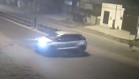 CCTV visuals of the car involved in the Delhi hit-and-drag case. (Screengrab)
