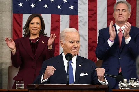Joe Biden delivers the State of the Union address to a joint session of Congress at the U.S. Capitol, Tuesday, Feb. 7, 2023, in Washington. (Photo | AP)