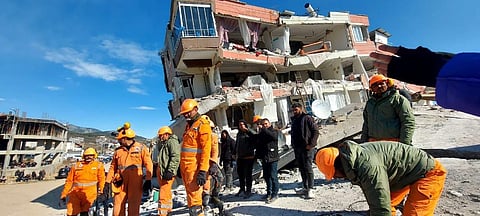 Indian NDRFHQ teams involved in search and rescue operations in Gaziantep. (Photo | Twitter)