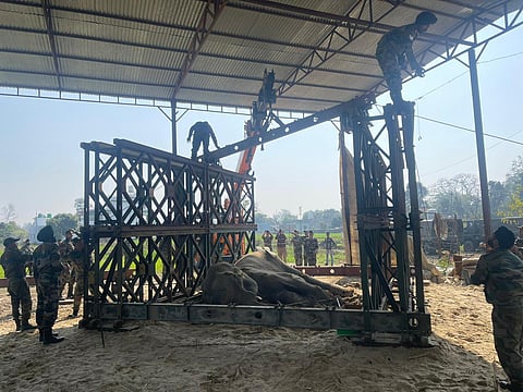 Indian Army personnel attempt to rescue elephant Moti. (Photo | Indian Army)