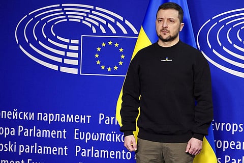 Ukraine's President Volodymyr Zelenskyy poses for a picture before an EU summit at the European Parliament in Brussels, Belgium, Thursday, Feb. 9, 2023. (Photo | AP)
