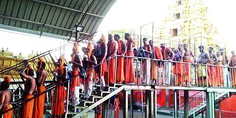 Devotees line up for darshanam at the Hanuman Temple in Kondagattu.(File Photo | EPS)