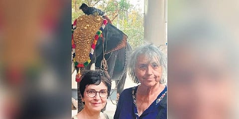 Arlette Carlotti and Rejina at the Kallepully Kumatty enjoying the sight of caparisoned elephants