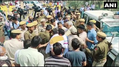 BJP's Rajya Sabha MP Kirodi Lal Meena and workers of the party were detained by police today on their way to Jaipur. (Photo | ANI)