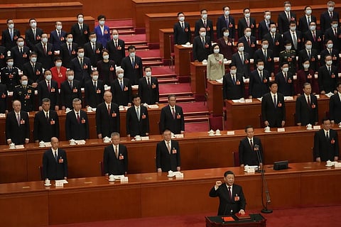 Chinese President Xi Jinping takes his oath after he is unanimously elected as President during a session of China's National People's Congress (NPC). (Photo | AP)