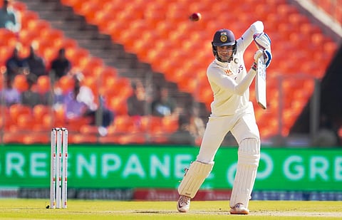 Shubman Gill plays a shot during the 3rd day of the fourth test cricket match between India and Australia, in Ahmedabad, March 11, 2023. (Photo | PTI)