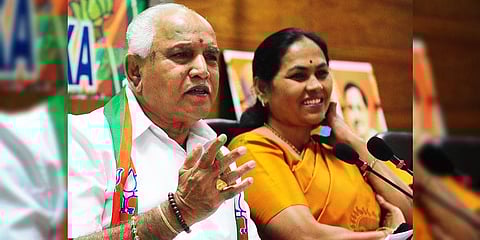 A file photo of former Karnataka Chief Minister BS Yediyurappa and MoS Agriculture Shobha Karandlaje in Bengaluru. (Photo | Nagesh Polali, EPS)