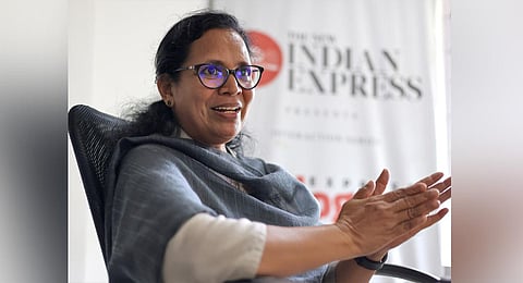 R M P leader K K Rema M L A interacting with TNIE team of journalists as part of the Express Dialogues series.(Photo | BP Deepu , EPS)