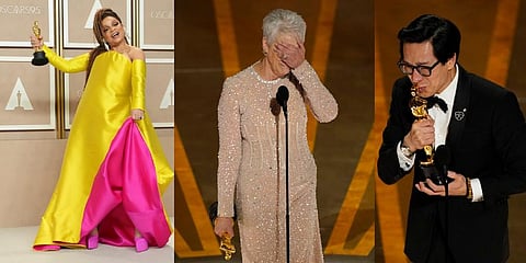 ​​​​(L-R) Ruth E. Carter, Jamie Lee Curtis, Ke Huy Quan  (Photo | AP)