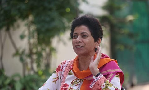 Congress general secretary and Chhattisgarh in-charge Kumari Selja addressed party leaders and workers during a protest in Raipur on March 13, 2023. (Photo |Shekhar Yadav, EPS)