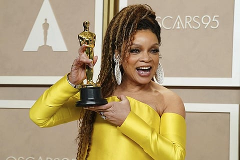 Ruth E. Carter poses with the award for best costume design for 'Black Panther: Wakanda Forever' in the press room at the Oscars on March 12, 2023. (Photo | AP)