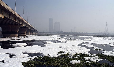 Toxic foam floats on the surface of Yamuna River at Kalindi Kunj, in New Delhi. (File Photo |  Parveen Negi, EPS).