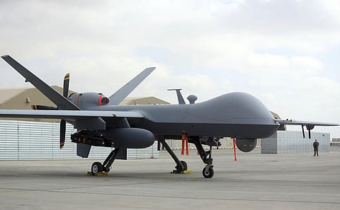 File photo of a US MQ-9 drone is on display during an air show at Kandahar Airfield, Afghanistan, Tuesday, January 23, 2018. (Photo | AP)
