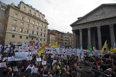 FILE - Activists demonstrate in favour of rights for gay couples, in Rome on Jan. 23, 2016. (Photo | AP)
