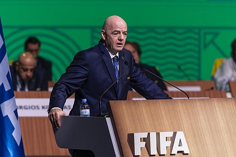 FIFA president Gianni Infantino speaks at the 73rd FIFA Congress, held in Kigali, Rwanda on Thursday, March 16, 2023. (Photo | AP)