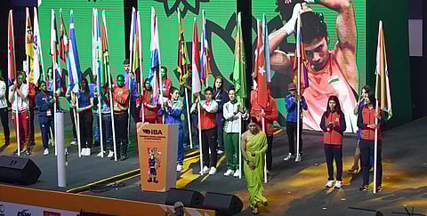 Boxers during the opening ceremony in New Delhi on Wednesday. (Photo | Shekhar Yadav, EPS)