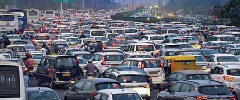 Vehicles stuck in a traffic jam at the Gurugram-Delhi expressway. (File Photo)