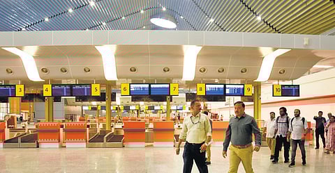 Chennai airport director  Dr Sharad Kumar inspects the new integrated terminal at the Chennai airport on Wednesday  | Ashwin Prasath