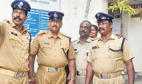 The home guards who participated in the Brahmapuram mission during a function at Gandhi Nagar | express