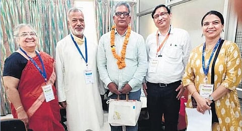 Sadasaya founder T Sravan Kumar (centre) with members of Dadichi Deh Dan Samiti, a national organ donation organisation, in New Delhi recently