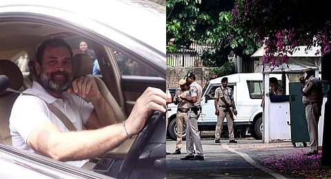 Congress leader Rahul Gandhi leaves his residence after a team of Delhi police met him on March 19, 2023. (Photo | Parveen Negi, EPS)