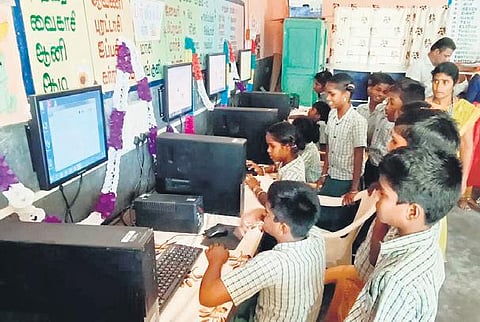 The ‘smart classroom’ at the panchayat union primary school at Neduvasal | Express