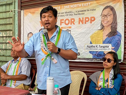 Meghalaya Chief Minister and NPP chief Conrad Sangma at a campaign event in West Garo Hills district. (File Photo | PTI)