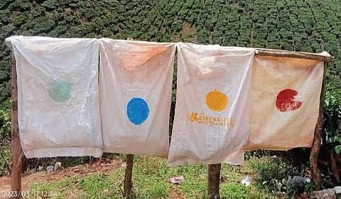 The gunny bags hung in front of estate workers’ quarters to deposit segregated waste used for representative purpose only.