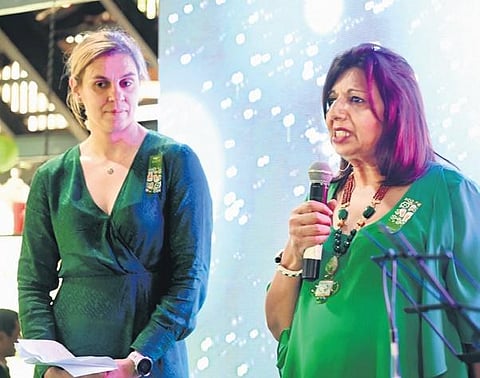 (Clockwise from right) Elaine Kennedy with Kiran Mazumdar-Shaw; a glimpse of St Patrick’s Day celebrations |  Nagaraja Gadekal