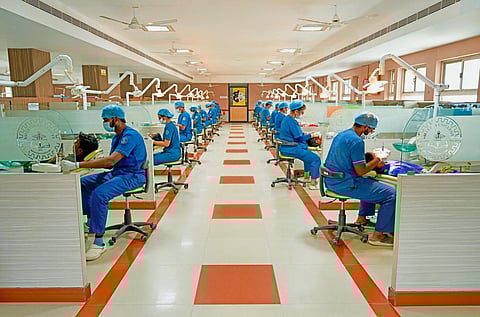 Research training given to undergraduate students is one of the key factors that contribute to the institution’s success in research publishing. (Photo | Saveetha Dental College website)