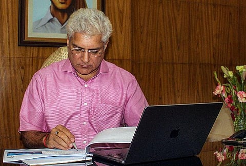 Delhi Finance Minister Kailash Gahlot at his office premises in New Delhi, Monday, March 20, 2023. (Photo | PTI)